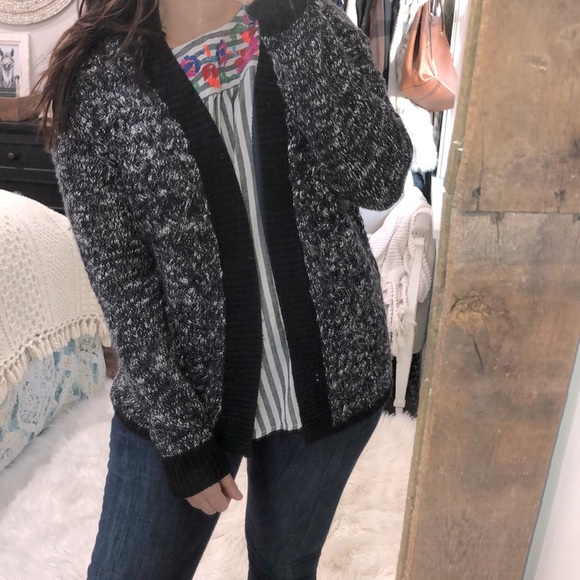 Vintage America size large black marled knit open front sweater cardigan - Picture 1 of 4